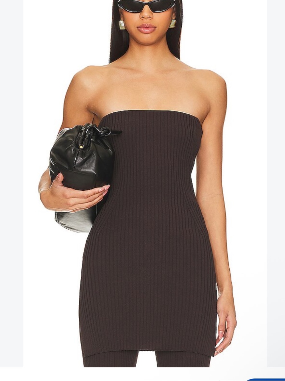 Nanushka Chocolate Brown Strapless Ribbed Knit Dress